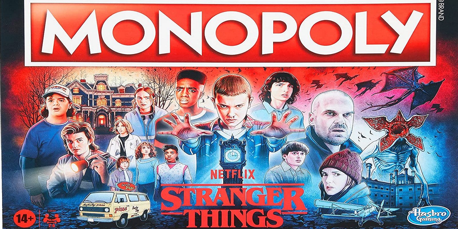 A capa do conjunto Monopoly Stranger Things com os personagens de Hawkins.