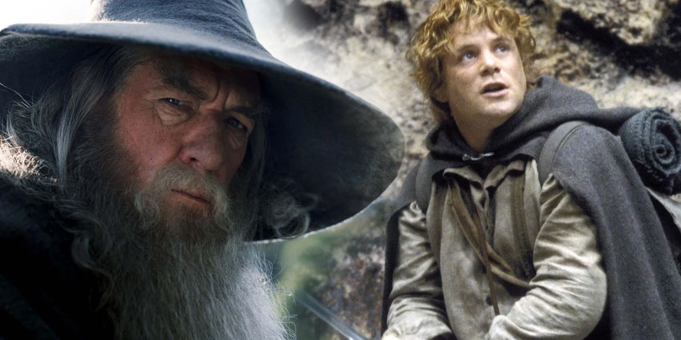 Gandalf and Samwise Gamgee from The Lord of the Rings split image