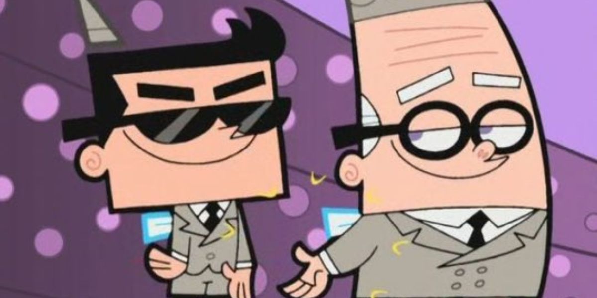 Mr. Sanderson and H.P. (Head Pixie) high-fiving each other from The Fairly OddParents.