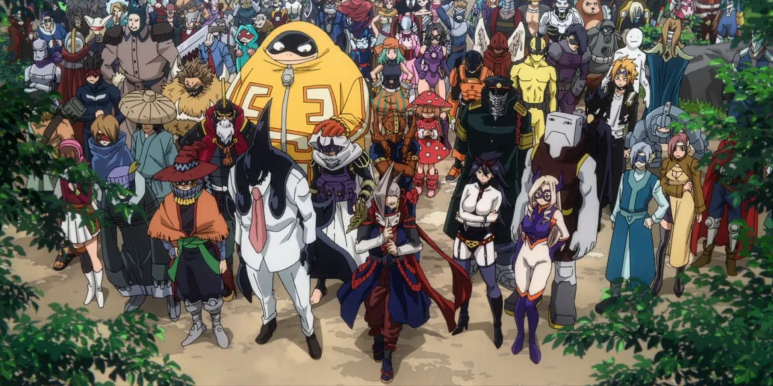 The Pro Heroes and U.A. High students congregate in My Hero Academia
