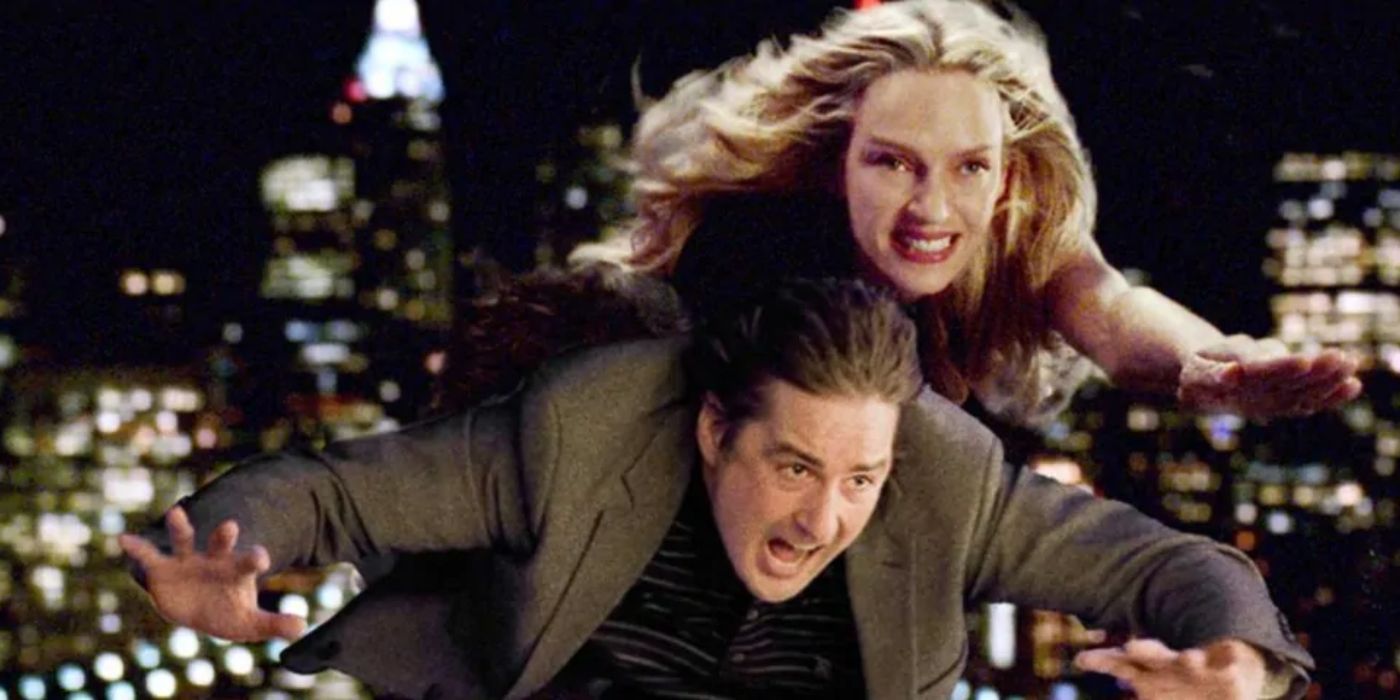 Luke Wilson and Uma Thurman take flight in a scene from the film My Super Ex-Girlfriend.
