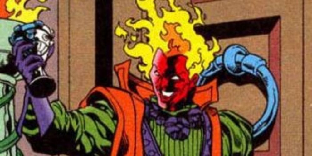 Flicker from DC Comics, a red skinned alien with fire for hair
