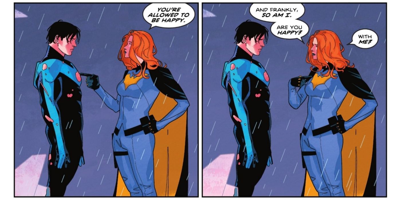 Nightwing and Oracle talking about happiness in DC Comics