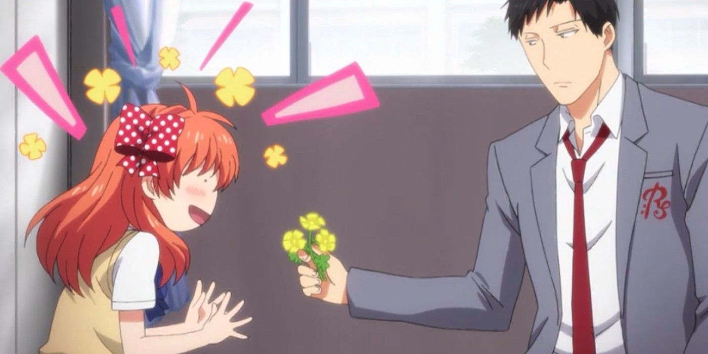 Nozaki gives Chiyo flowers in Monthly Girls' Nozaki Kun/