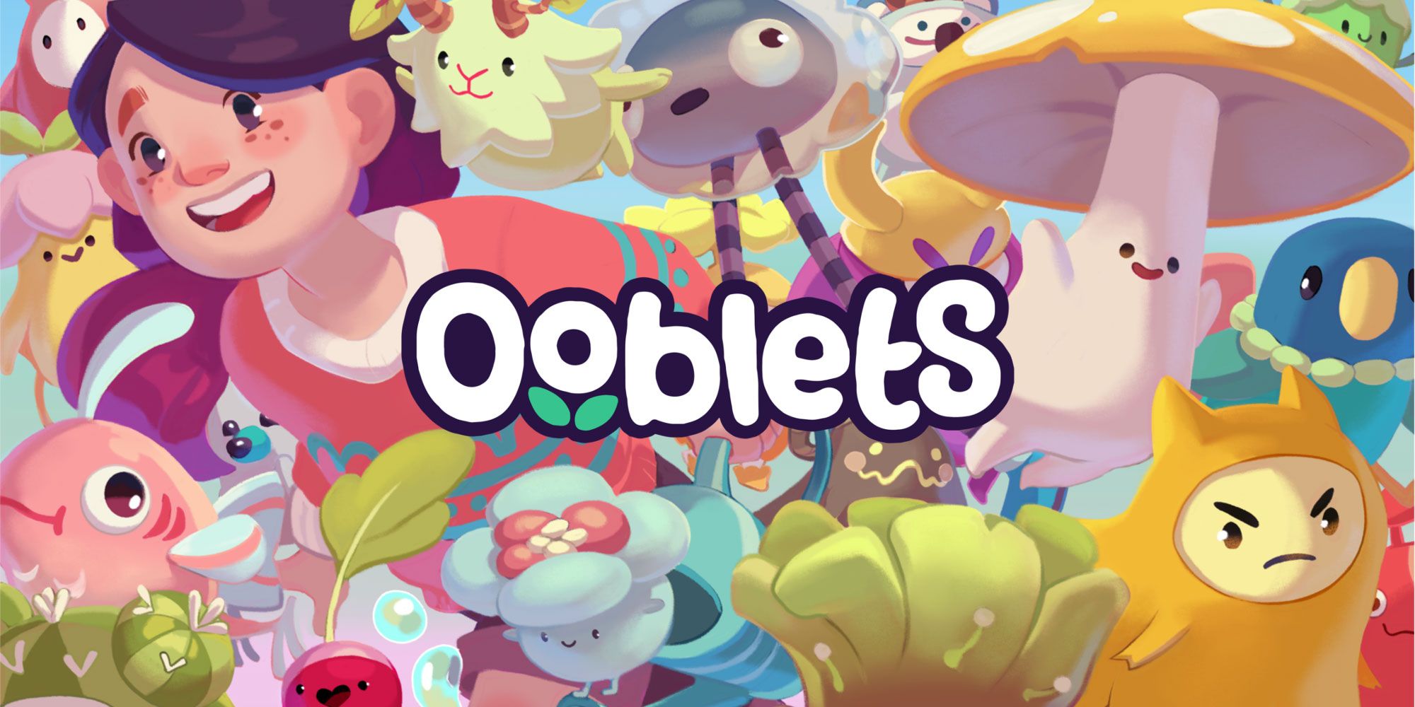 Ooblets Title on a background of Ooblets