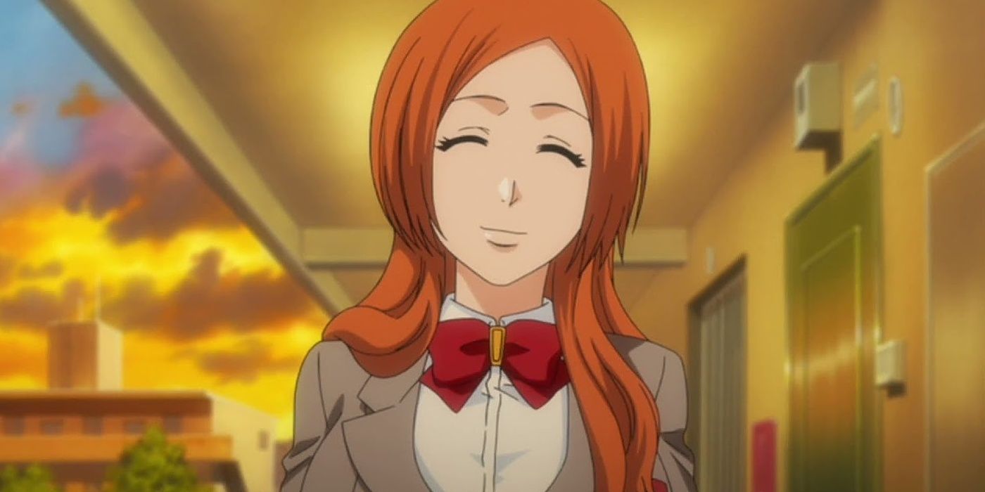 Orihime from Bleach in the evening, smiling.