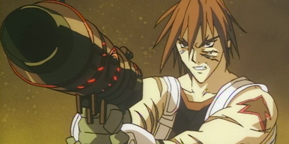 Gene Starwind aims old Caster Gun in Outlaw Star anime