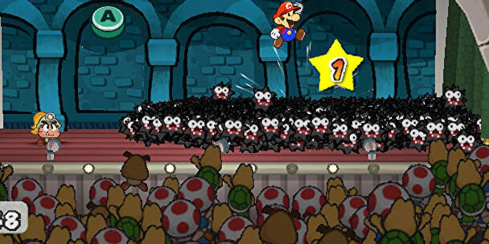 Audience reacts to Mario's fight in Paper Mario Game