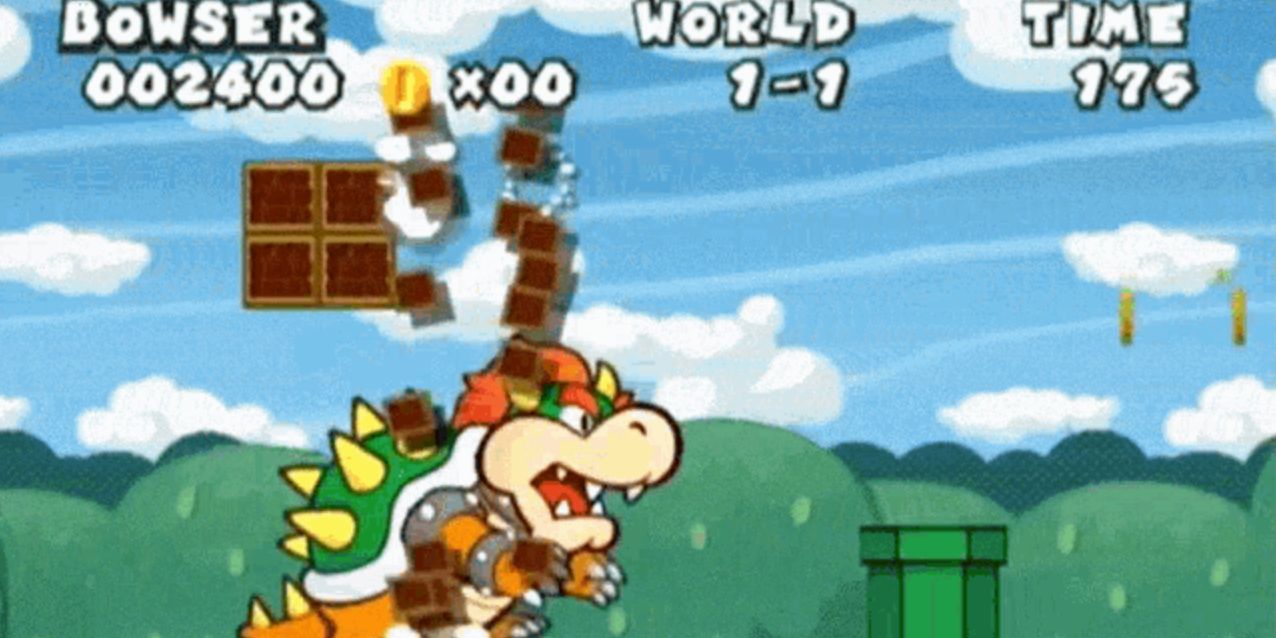 Bowser causes chaos in Mushroom Kingdom in Super Paper Mario Game