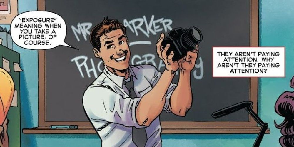 An image of Peter Parker teaching a photography class