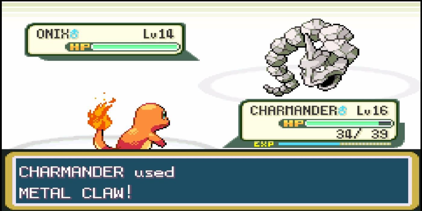 Charmander using Metal Claw on Brock's Onix in Pokemon FireRed and LeafGreen