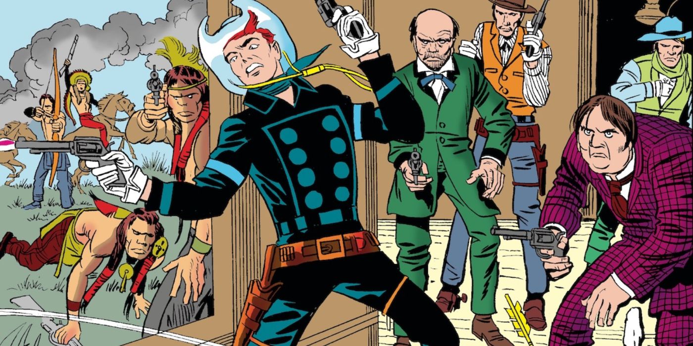 Marvel's Western hero The Rawhide Kid brandishes two pistols.