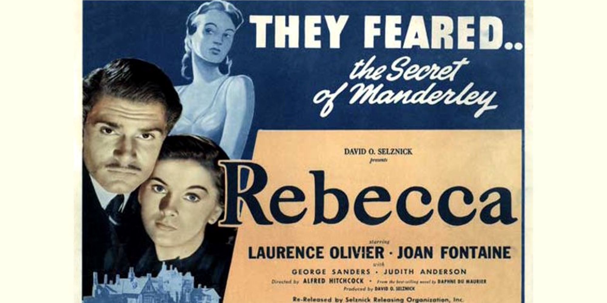 Laurence Olivier and Joan Fontaine on the poster for 1940's Rebecca