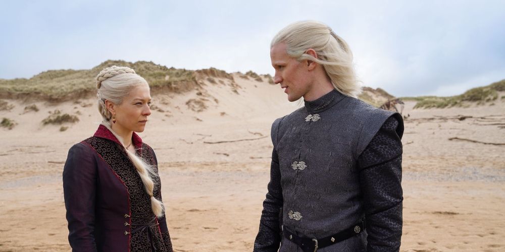Rhaenyra Targaryen and her husband and uncle Daemon Targaryen in House of the Dragon