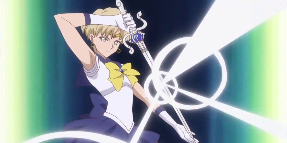 Sailor Uranus wielding the Deep Space Sword in Sailor Moon