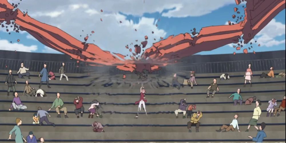 Sakura Uchiha uses Cherry Blossom Clash in Naruto/Boruto.