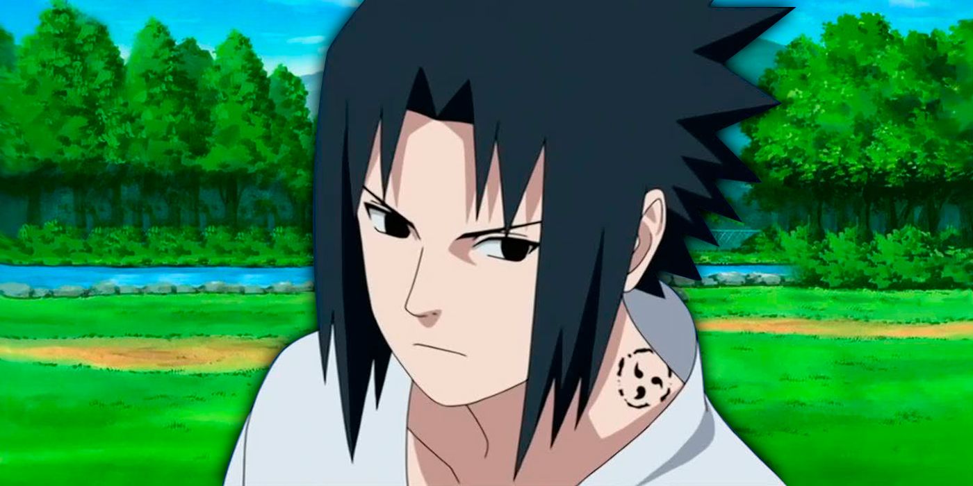Sasuke looking angry with his curse mark showing in Naruto