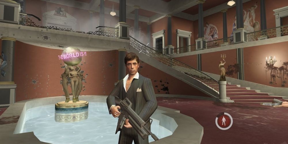 Tony Montana in his mansion in Scarface: The World Is Yours game