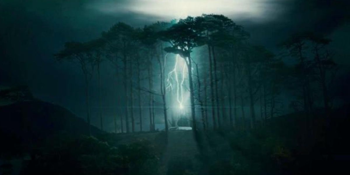 Voldemort's casts Lightning Spell in the forest in Harry Potter and the Deathly Hallow Part One