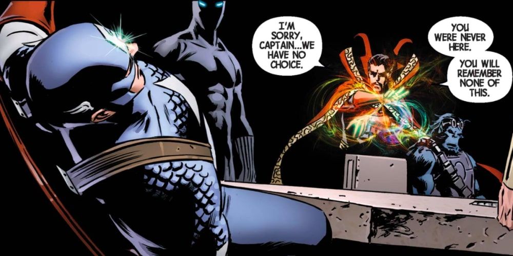 Doctor Strange wipes Captain America's memory in New Avengers #3