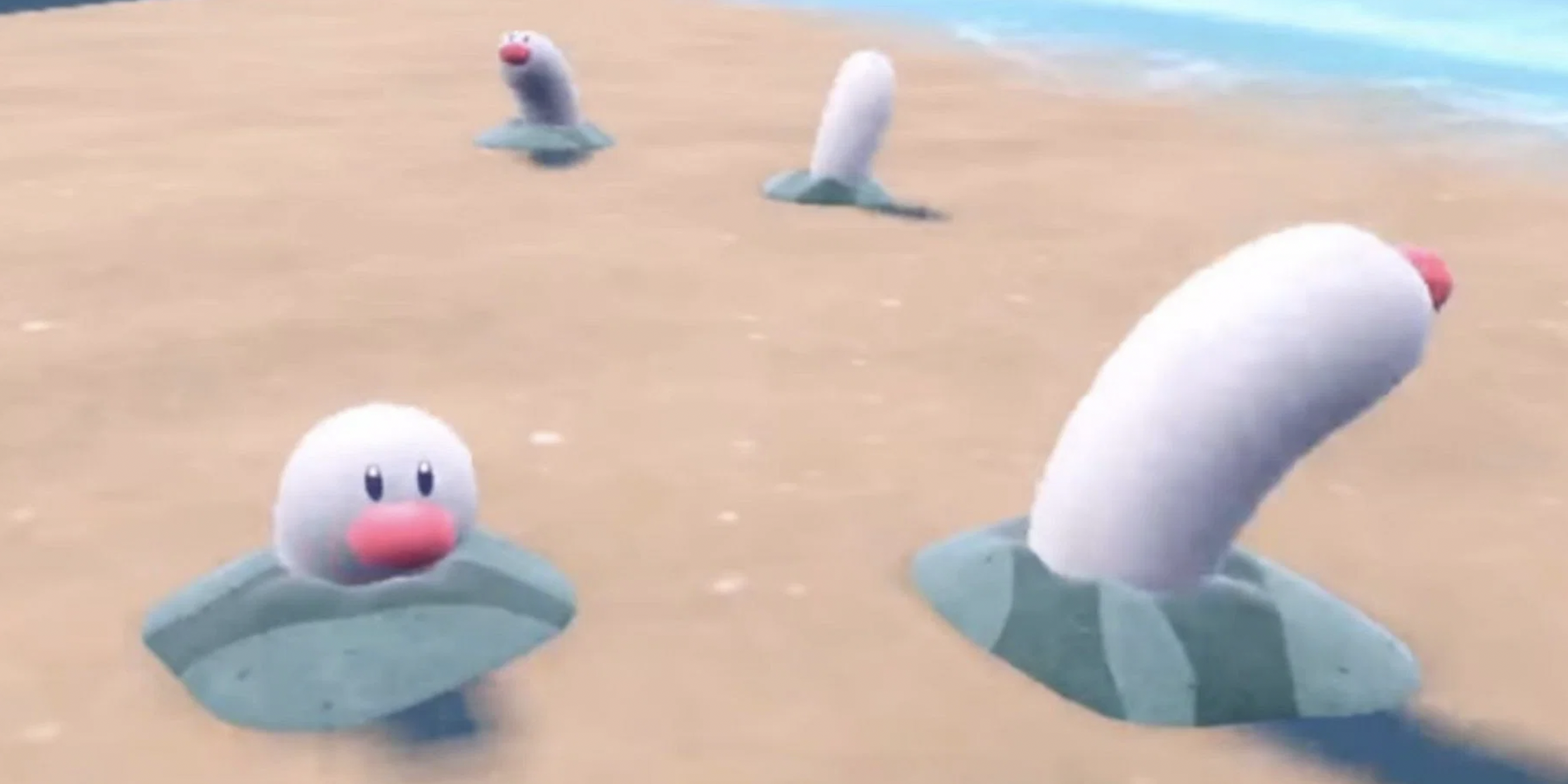 A herd of Wiglett appear on the beach in Pokemon Scarlet and Violet