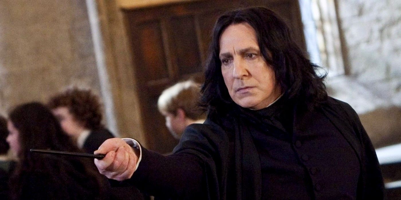 Severus Snape holding out his wand in Harry Potter.
