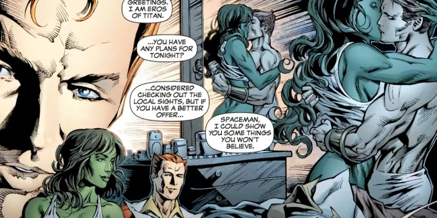 She-Hulk beija Starfox/Eros na Marvel Comics