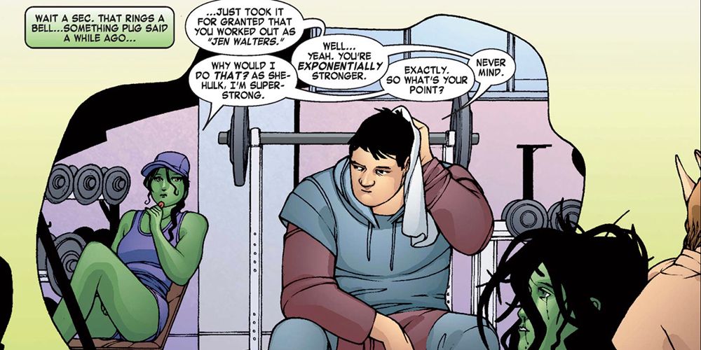 She-Hulk and Bruce Banner working out together in Marvel Comics