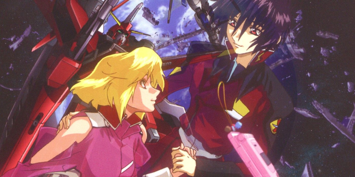 Shinn tient Stella de façon spectaculaire dans Mobile Suit Gundam SEED Destiny.