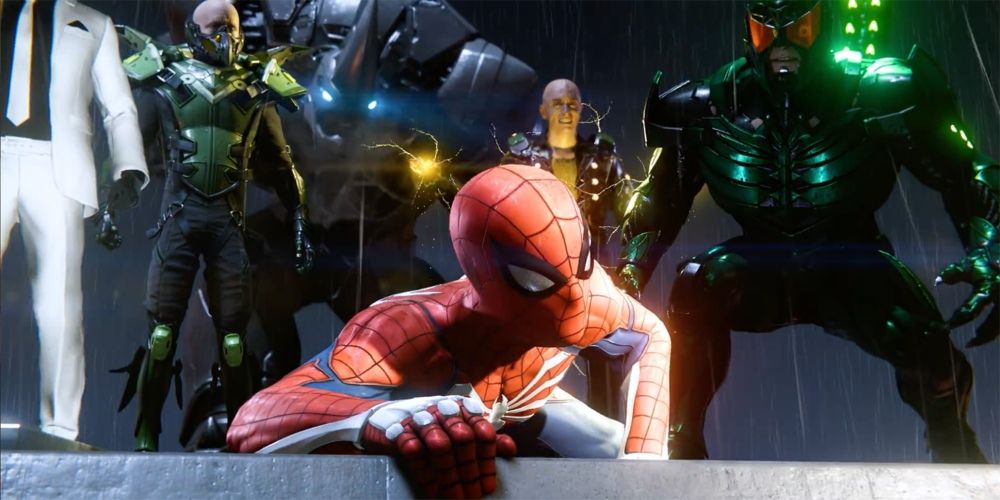 Peter Parker crawling away from the Sinister Six in Spider-Man PS4