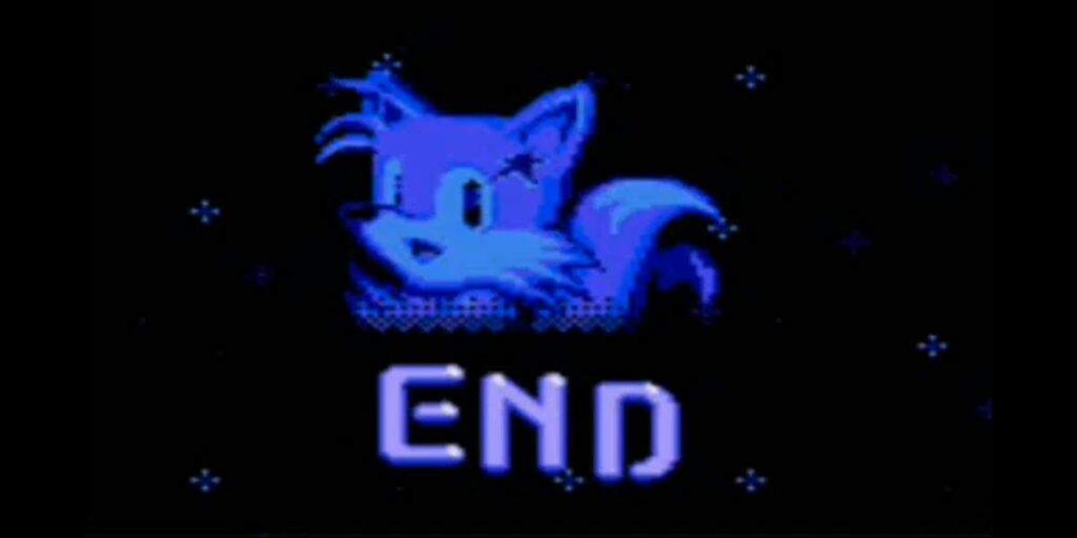 The bad ending of Sonic 2 Game Gear with the image of Tails in the sky.