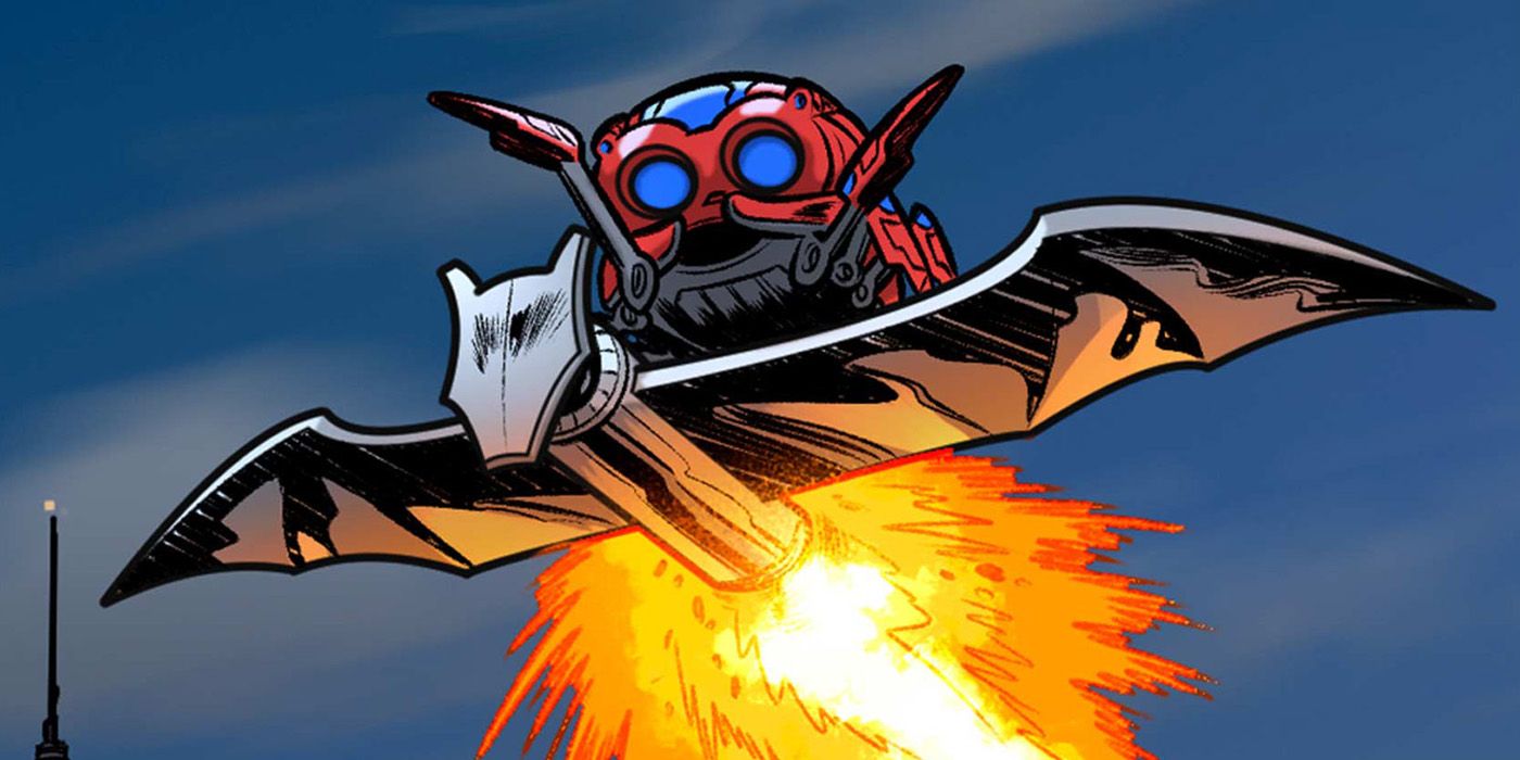 Spider-Bot rides a Goblin Glider in Superior Spider-Man