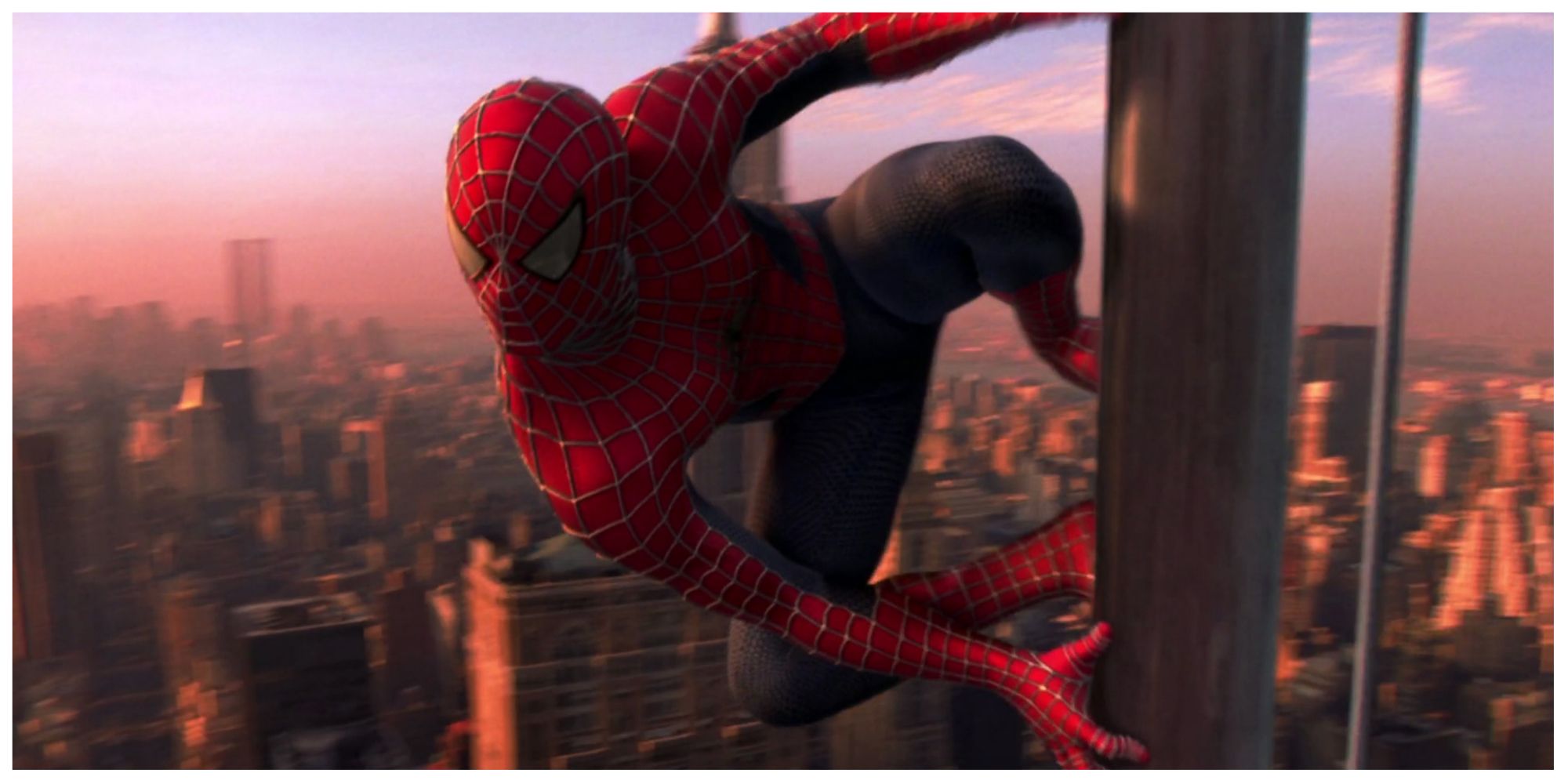 Spider-Man swinging from buildings in Spider-Man (2002)