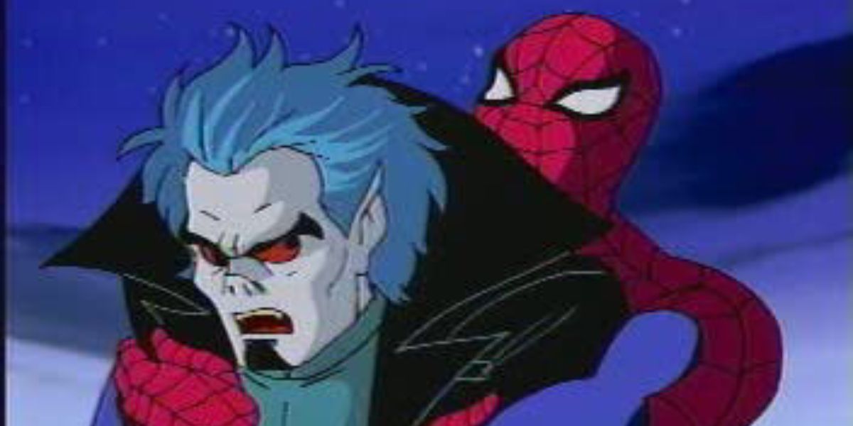 『スパイダーマン：TAS』より、モービウスと戦うスパイダーマン。