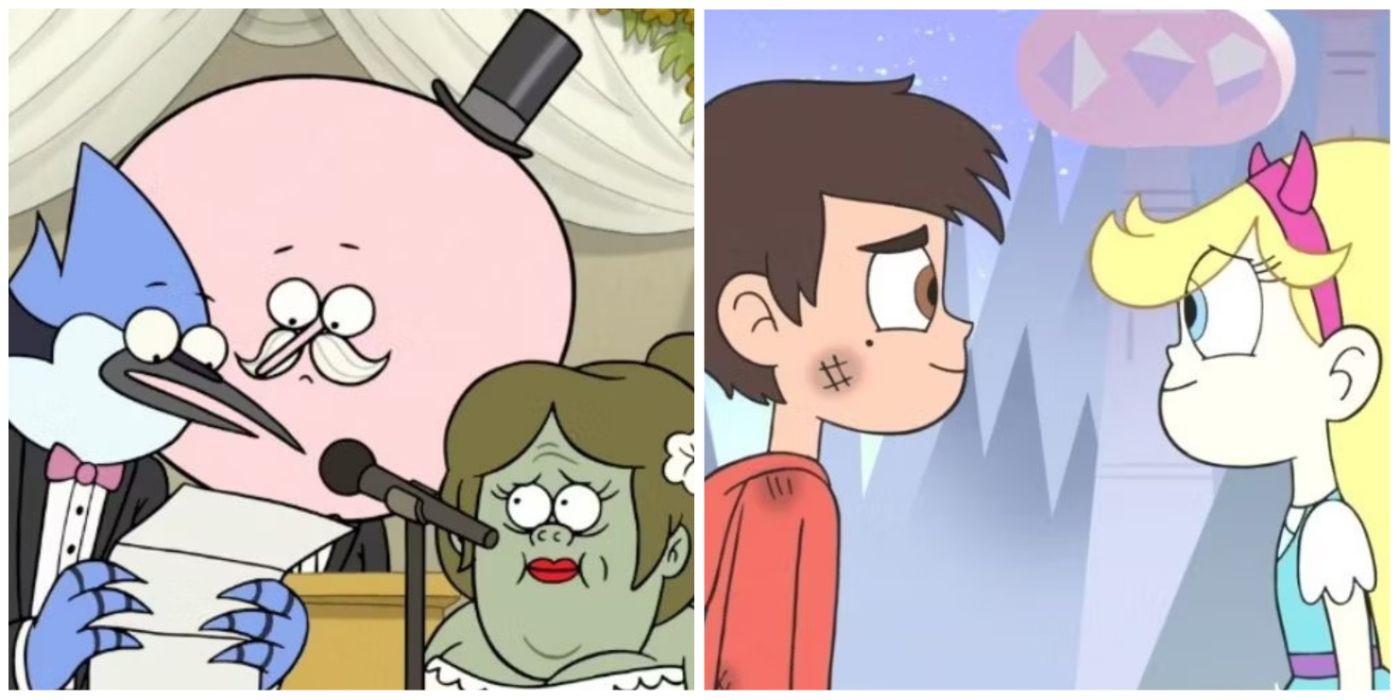 Split image of Mordecai, and Marco and Star in Star vs the Forces of Evil