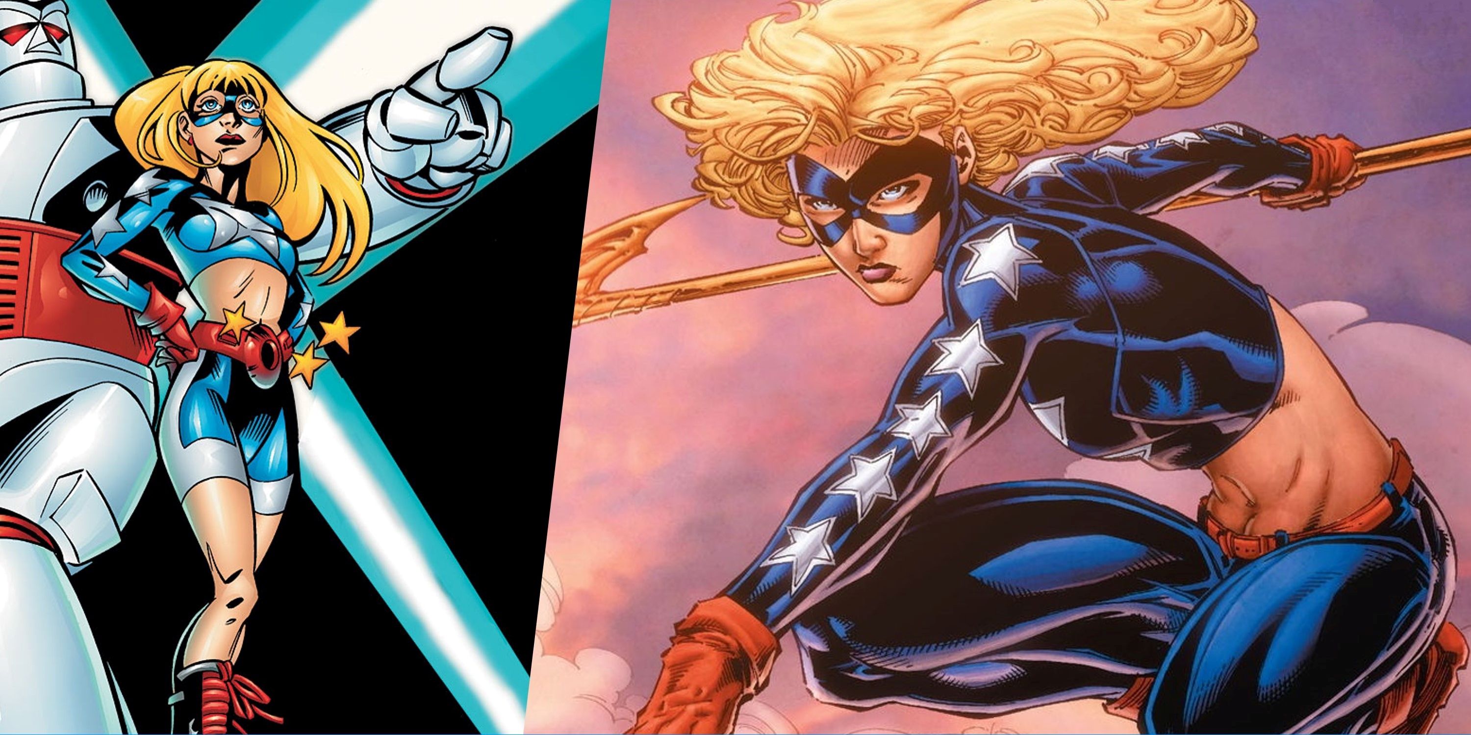 DCコミックのスターガールの初期と最近の反復の分割画像