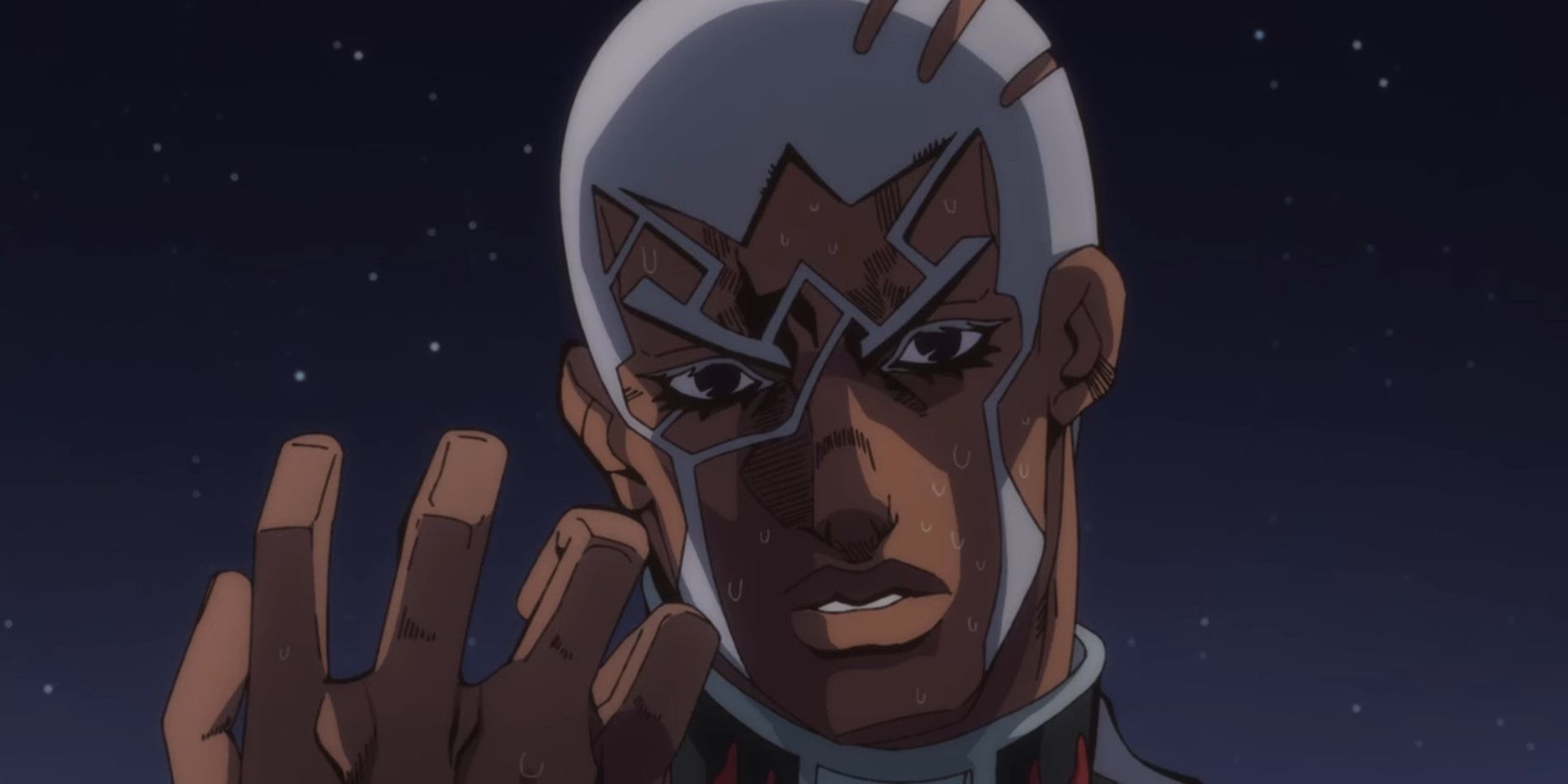 Pucci in JoJo's Bizarre Adventure, Stone Ocean, looking at his hand