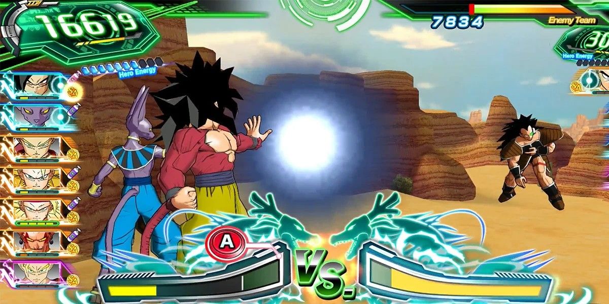 SS4 Goku and Beerus fighting Raditz in Super Dragon Ball Heroes: World Mission