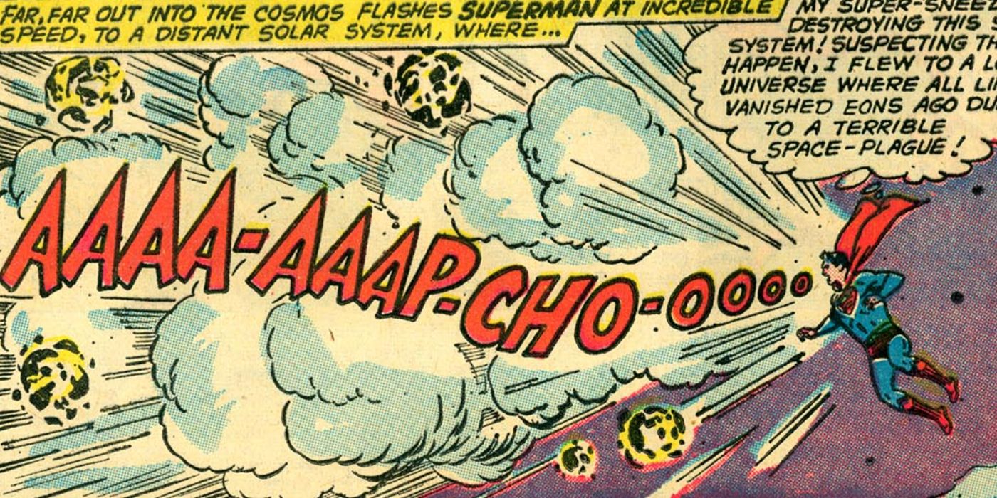 Superman destroying a galaxy with a super-sneeze