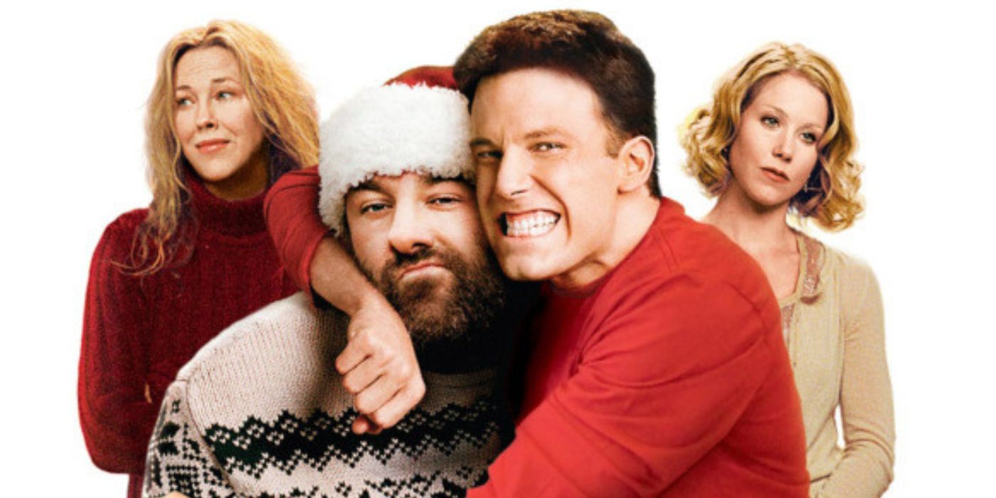 The main cast of Surviving Christmas on a poster for the holiday movie.