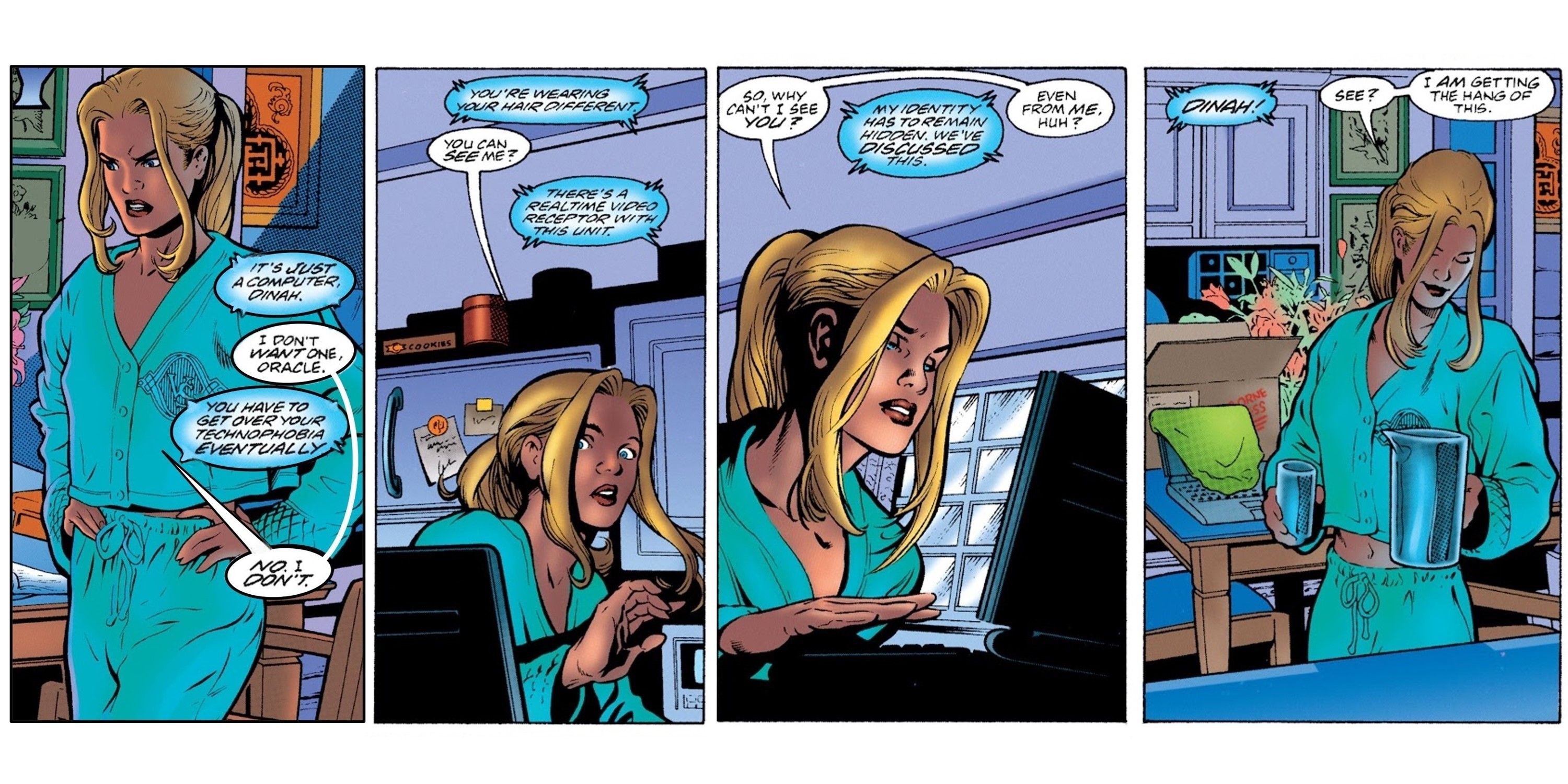 Black Canary covers her webcam to stop Oracle from watching her