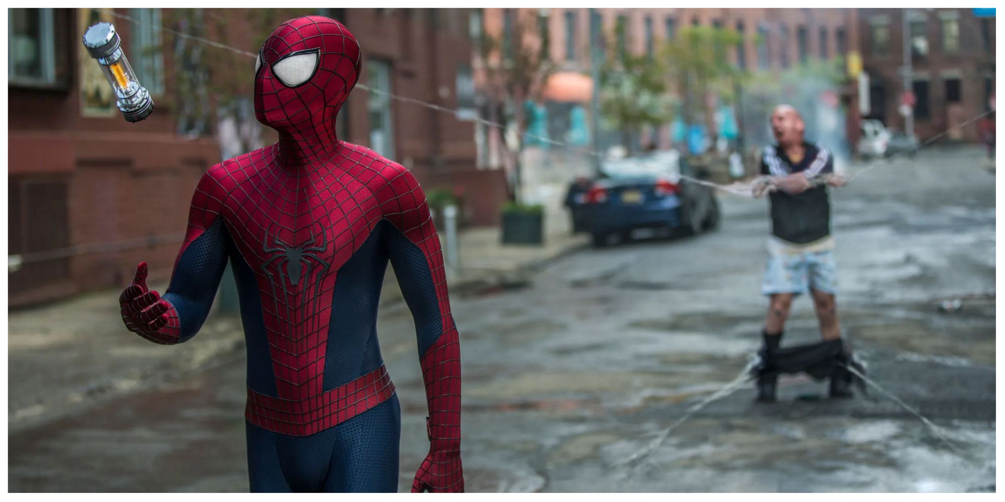 Spider-Man and Rhino in The Amazing Spider-Man 2