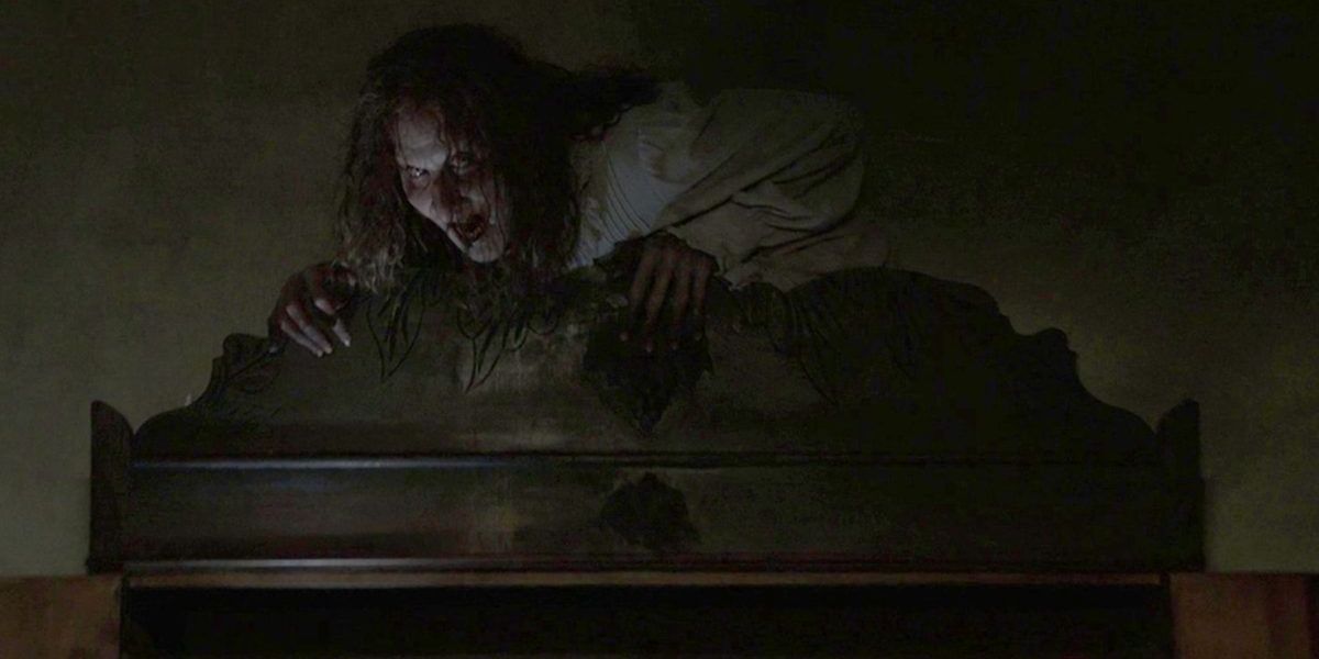 Ghost of Bathsheba reveals herself on top of dresser in The Conjuring Jump Scare