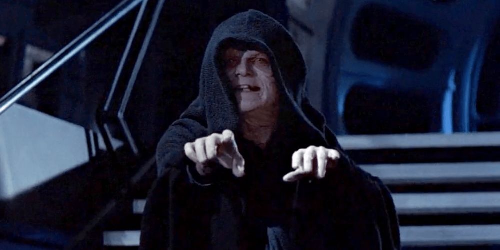 Emperor Palpatine using Force Lightning in Star Wars Episode VI: Return of the Jedi.