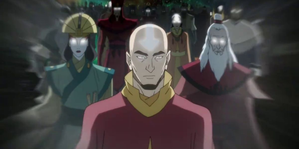 Aang e os avatares anteriores em The Legend of Korra