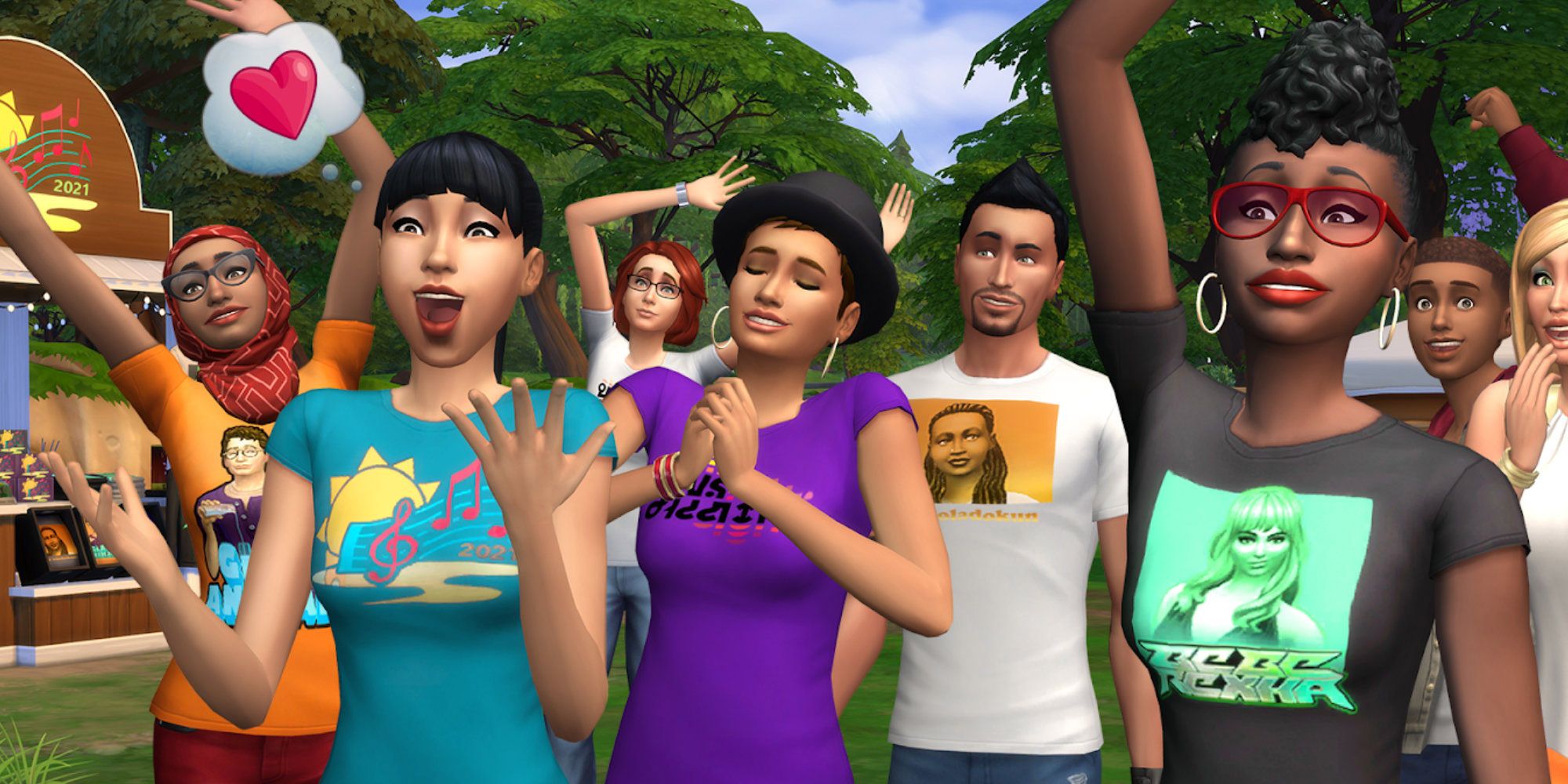 A group of excited simmers in The Sims 4.