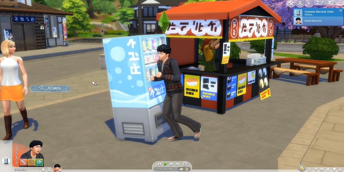 Player ramming into a stuck vending machine, The Sims 4