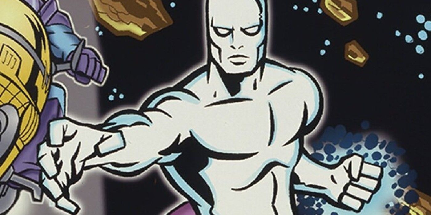 The Surfer flies through space in the Silver Surfer