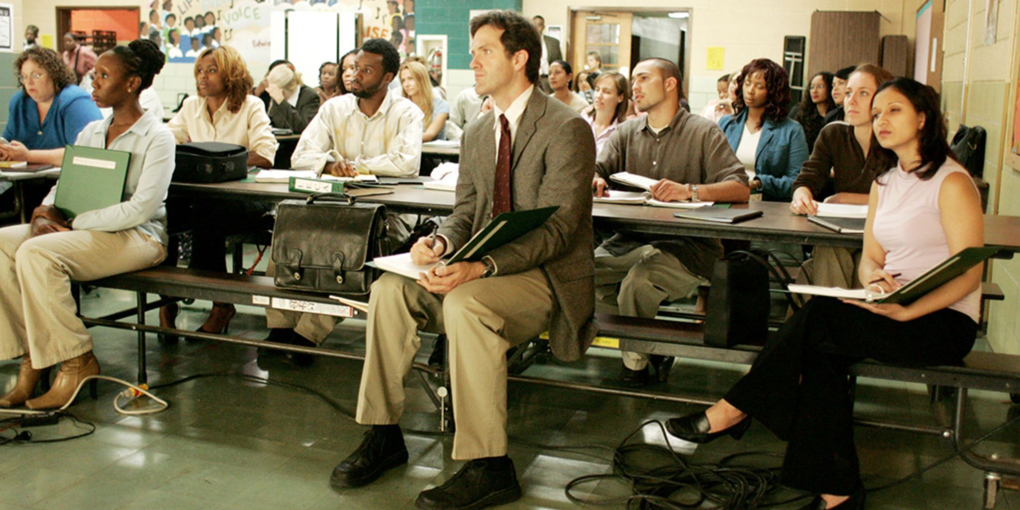 Prez in school meeting in Season 4 of The Wire