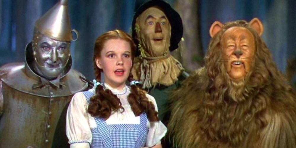 The Tin Man, Dorothy, the Scarecrow, and the Cowardly Lion in The Wizard of Oz movie